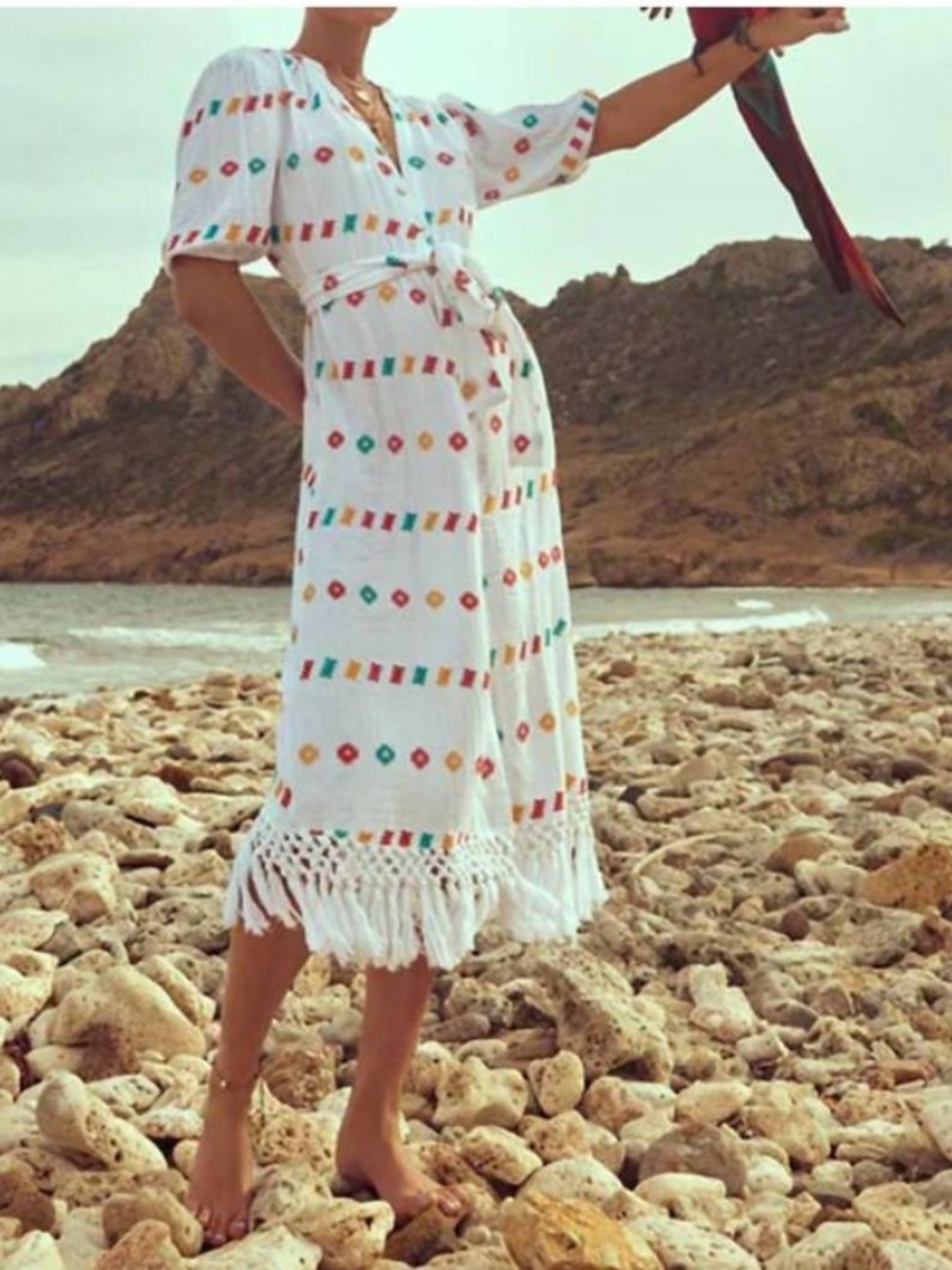 NWT Mer St. Barth Estelle Fringed Shirtdress White Embroidery Medium